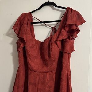 Azazie Red Floral Ruffle Dress